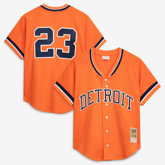 Detroit Tigers Kirk Gibson Mitchell & Ness Cooperstown Mesh Batting Practice Button - Up Jersey - Orange